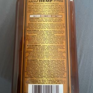Moisturizing hemp lotion with gradual self tanner. Unopened.